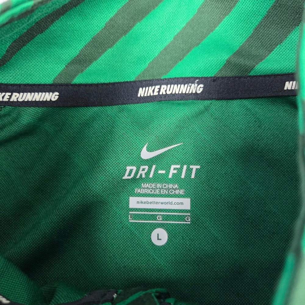 Nike Dri-FIT Running 1/4 Zip Pullover Striped Mens L Green Black 451280-341